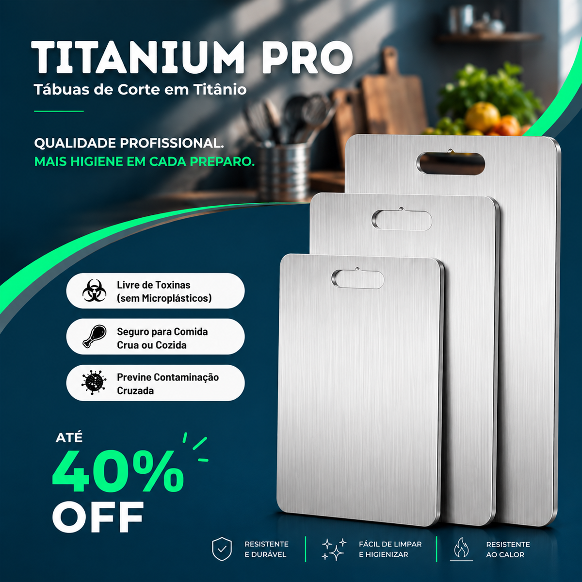 Tábua de Cozinha Titanium - Antibacteriana e Antisujeira