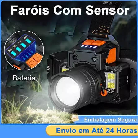 Lanterna de Cabeça LED Premium | Sensor por Movimento, Alcance de Até 500m e Bateria de Longa Duração