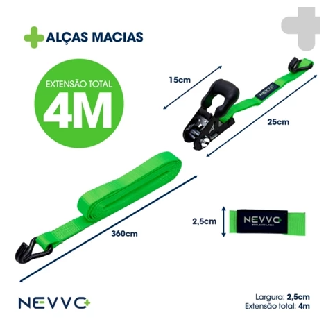 Cinta Catraca Para Amarração De Carga Gancho J - 4 Metros 1500Kg