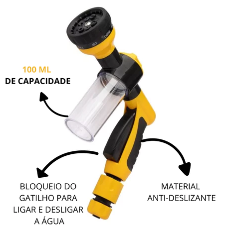 AquaPrime 8X™ – Esguicho 8 em 1 com Reservatório de Sabão Integrado e Alta Pressão