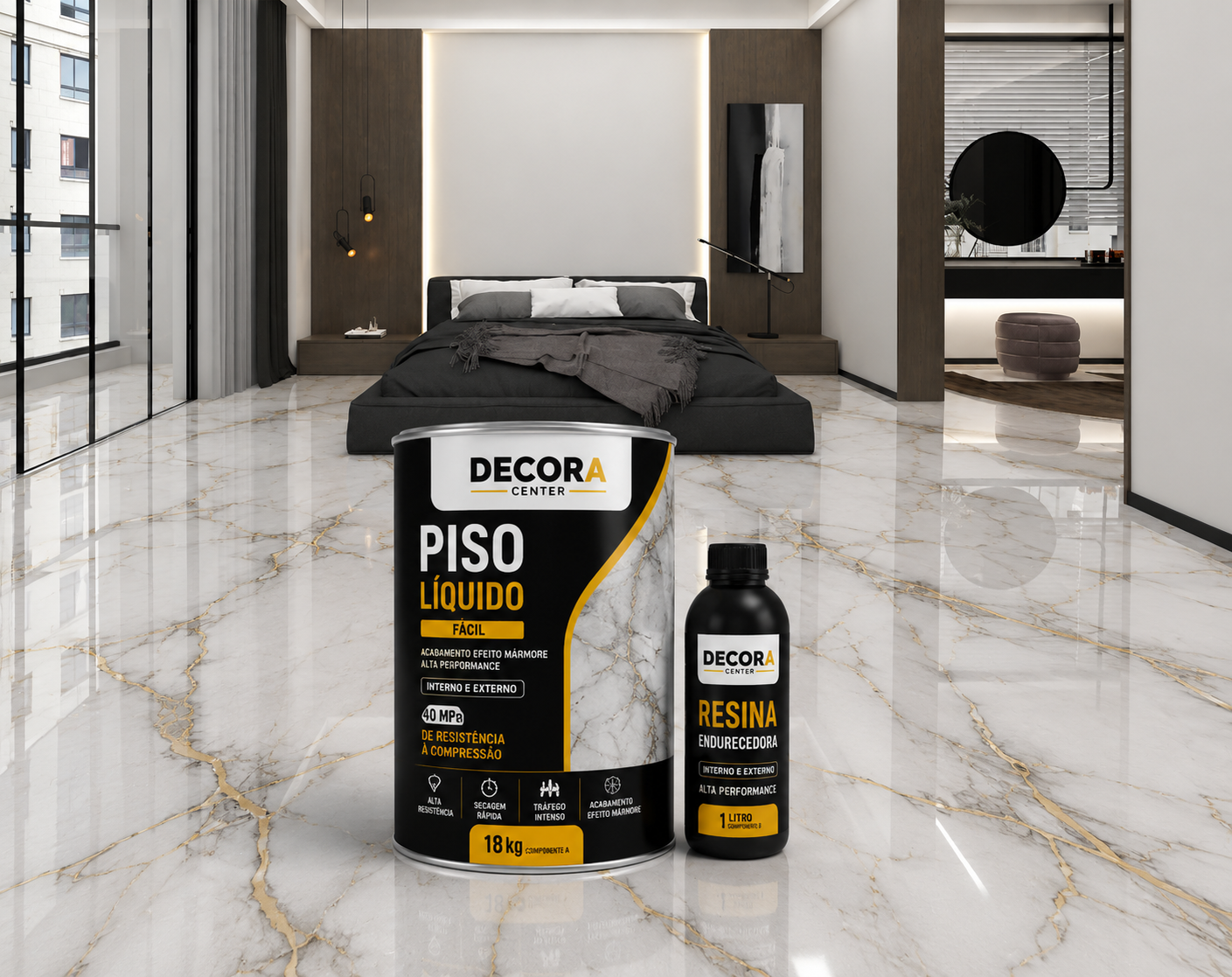 Piso Líquido Epóxi com Acabamento Profissional - Alto Brilho + Ferramentas de Aplicação