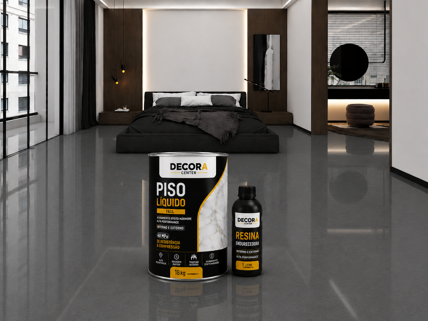 Piso Líquido Epóxi com Acabamento Profissional - Alto Brilho + Ferramentas de Aplicação