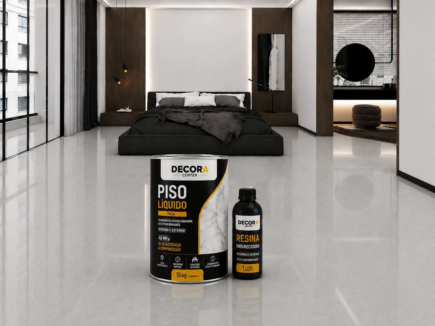 Piso Líquido Epóxi com Acabamento Profissional - Alto Brilho + Ferramentas de Aplicação