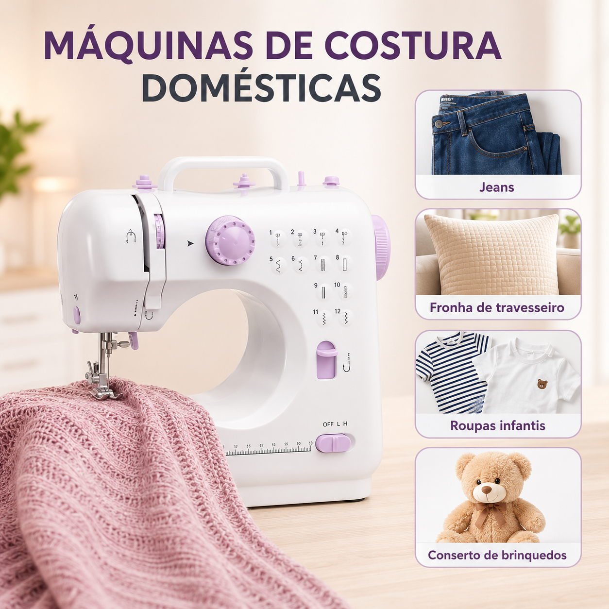 Máquina de Costura Elétrica Portátil | 12 Pontos | Costuras e Reparos Domésticos