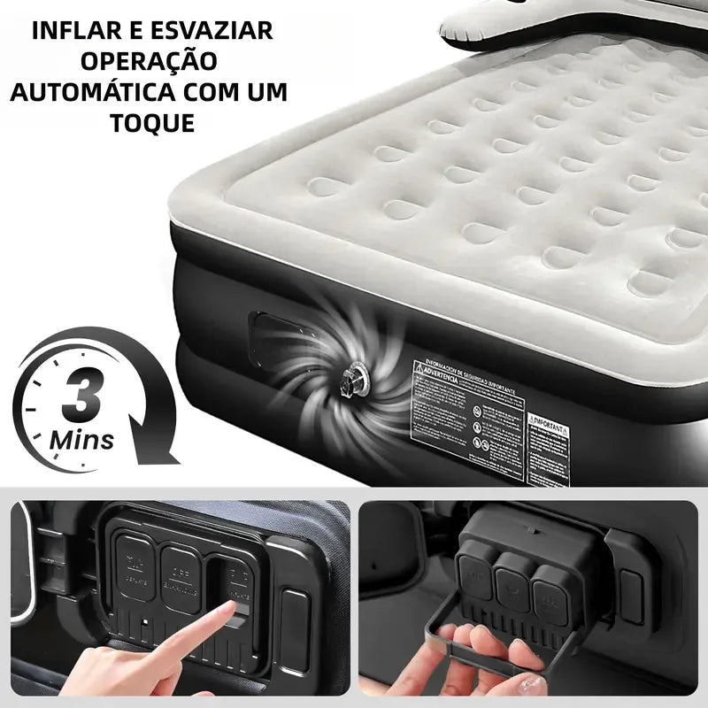 Colchão Inflável Queen Premium com Encosto + Travesseiros e Bomba De Ar Elétrica