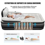 Colchão Inflável Queen Premium com Encosto + Travesseiros e Bomba De Ar Elétrica