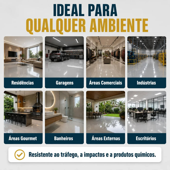 Piso Líquido Epóxi com Acabamento Profissional - Alto Brilho + Ferramentas de Aplicação