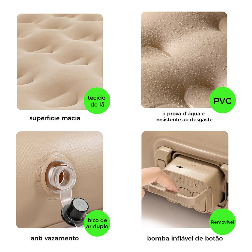Colchão Inflável Queen Premium com Encosto + Travesseiros e Bomba De Ar Elétrica
